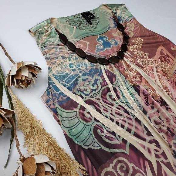 New Gold Multicolored Boho Beaded Blouse XL - Picture 9 of 16